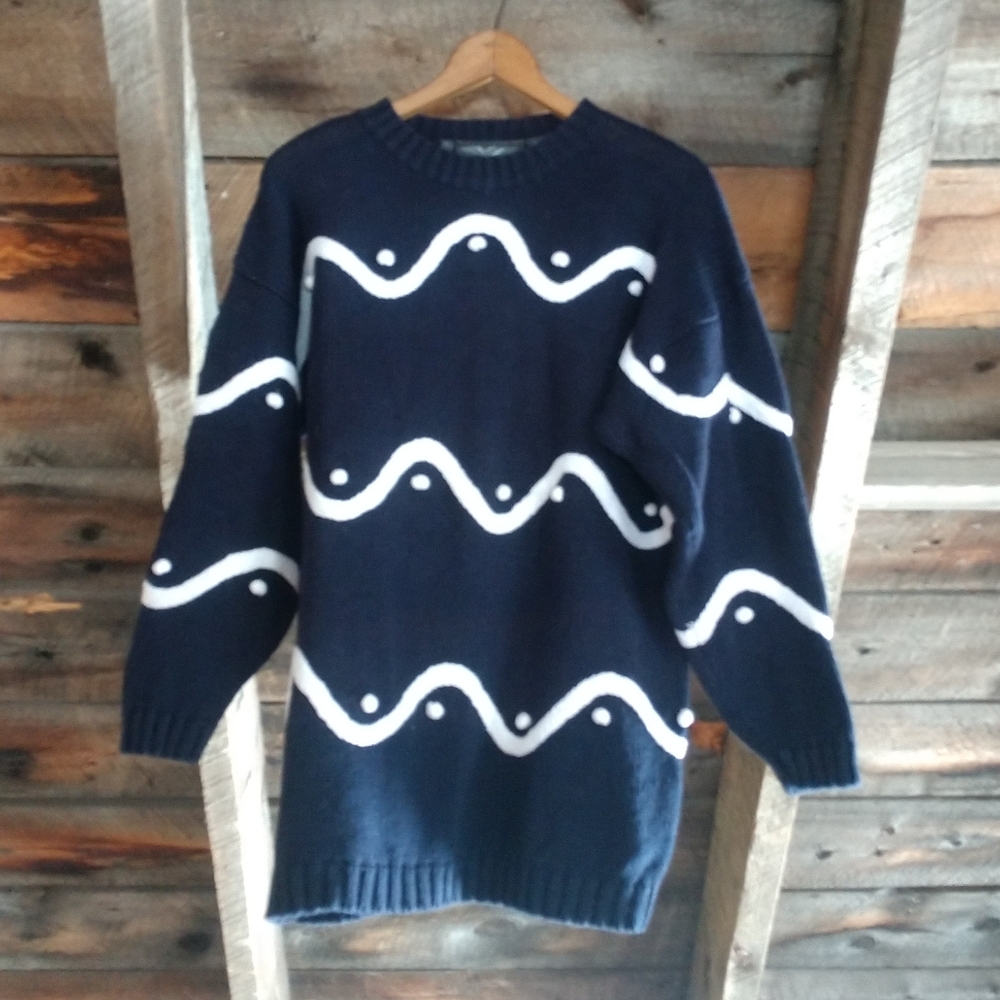 Perry Ellis Crew Neck Sweater M Blue/White